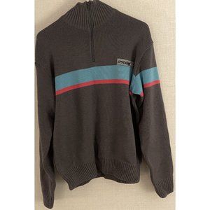Vintage Spyder Women's Medium 1/4 Zip Wool Sweater Gray Pink Blue Striped